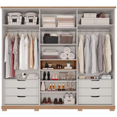 Space-efficient wardrobe for 2 people showing organized sections, adjustable shelves, and modern storage features.