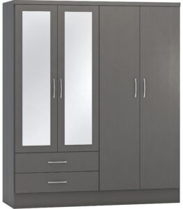 Hinged door wardrobe with shelves and racks storing shoes efficiently