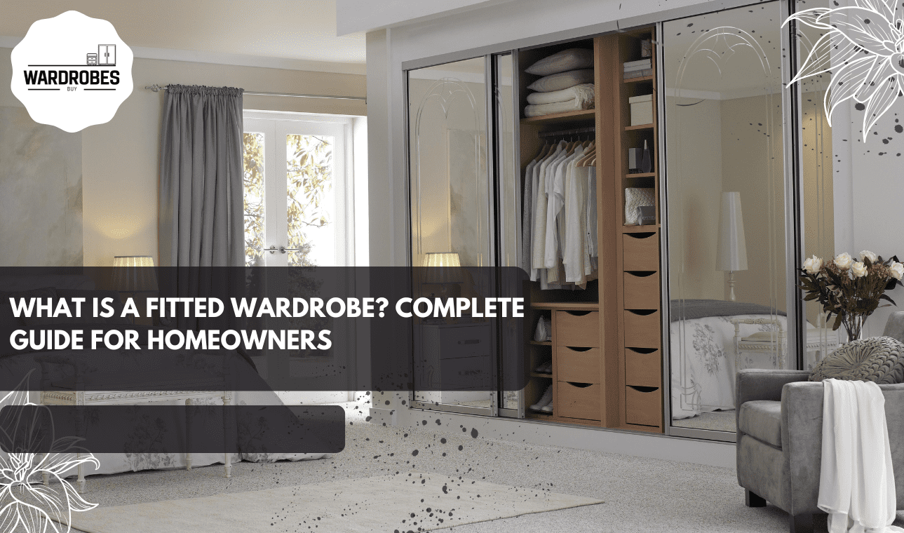 What is a fitted wardrobe with mirrored sliding doors in a modern bedroom.