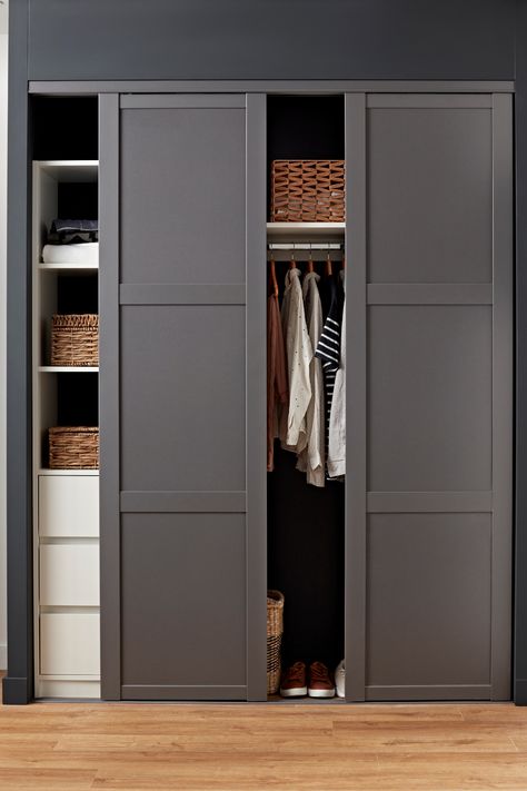 Modern how to build a built in wardrobe with sliding doors and organized internal storage. 